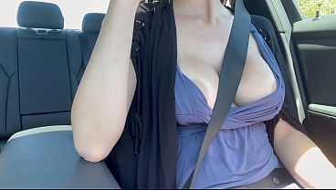Italian Big tits Artemisia Love Hot Car ride flashing her big boobs Fetish tits bouncing