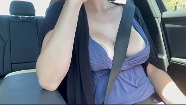 Italian Big tits Artemisia Love Hot Car ride flashing her big boobs Fetish tits bouncing