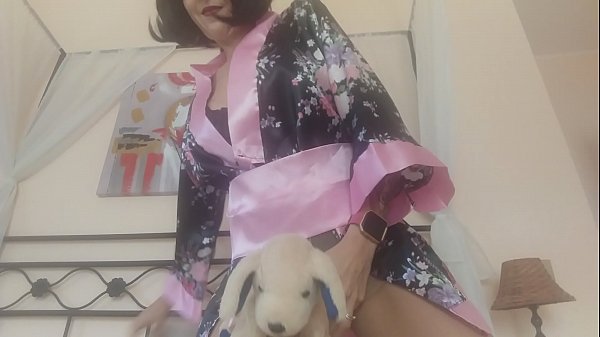 Lickin my dog's cock plush and a great footjob with pantyhose he will bark