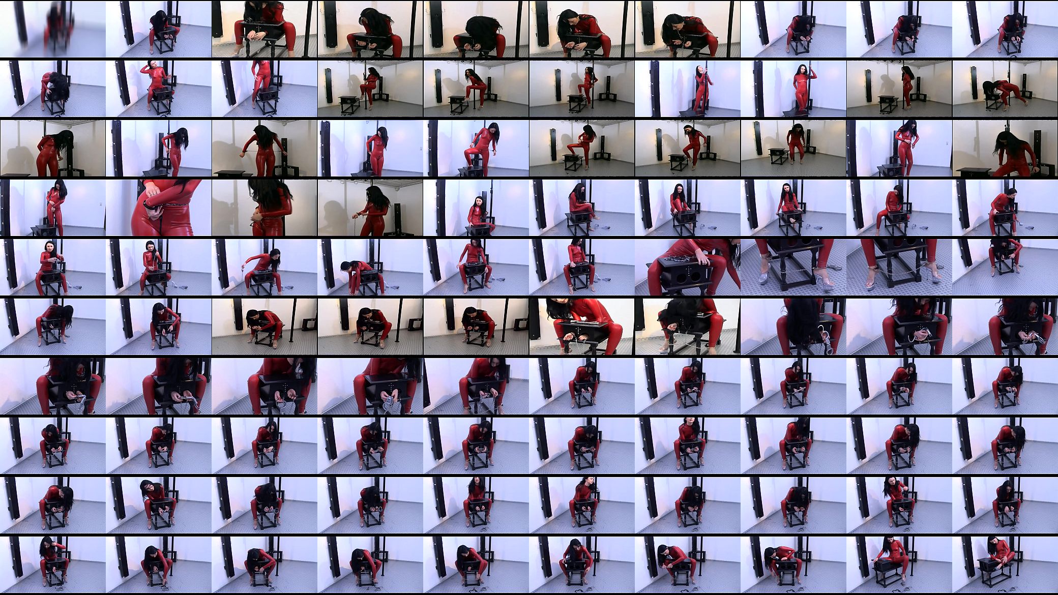 Girl in red latex tied up tries to get out 预览图