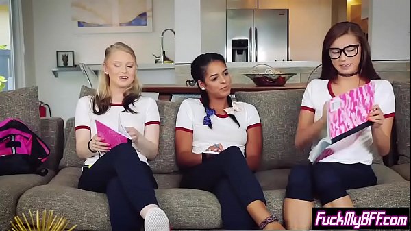 Petite teens fuck a friends big dick in a foursome