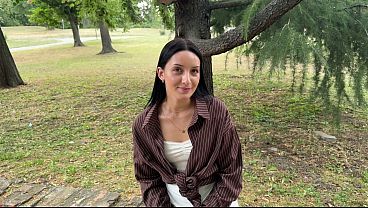 Stranger babe in park drops to knees for cock then gets pounded