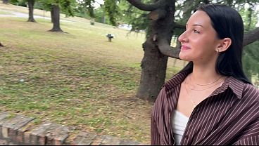 Stranger babe in park drops to knees for cock then gets pounded