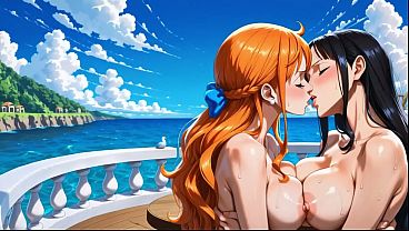 One Piece [Parody][AI] - Nico Robin eating Nami's pussy and ass then fingering her