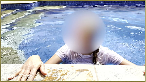 Amazing hot wife in Wet T-shirt in the hotel Pool | Risky public exhibitionist