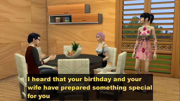 Japanese wife shares her husband with her best friend for his birthday - asian threesome