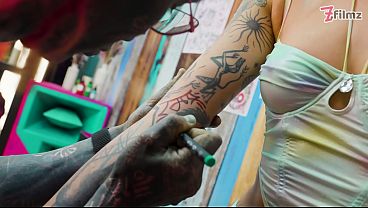 ALT girl ANAL fucked during TATTOO session - sloppy bj & squirt