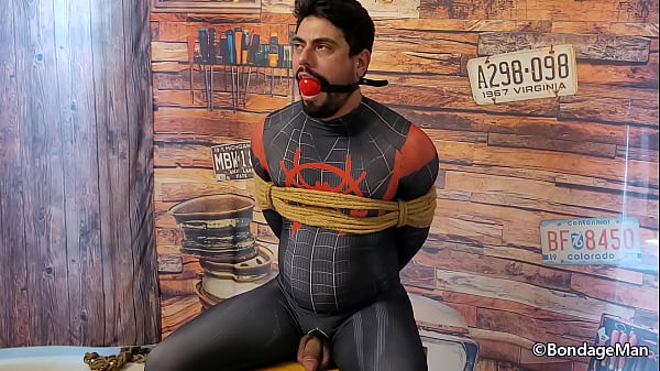 Rod Lemos Spiderman tied up and gagged cumming ...