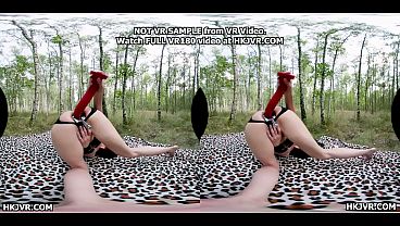 Hotkinkyjo in deep forest take long red dildo from mrhankey deep in her open with XO speculum anal hole
