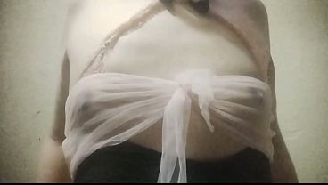 Girl Cum Covered Tits & Nipple Play | Trans Girl sissy masturbation and moaning like slut