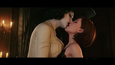 Helen Parr x Lady Dimitrescu Lesbian kissing (The Incredibles, Resident Evil /AI generated)