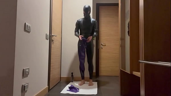 Wearing latex stockings