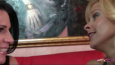 Download Video - Lesbian couple of milfs feeling each others breasts and working with their fuck holes
