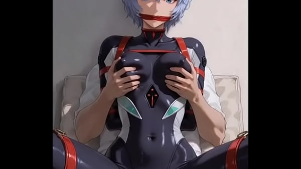Rei Ayanami in black plugsuit getting boobs grasped