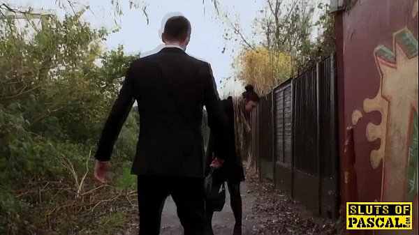 Outdoor facefucked submissive cumswallowing