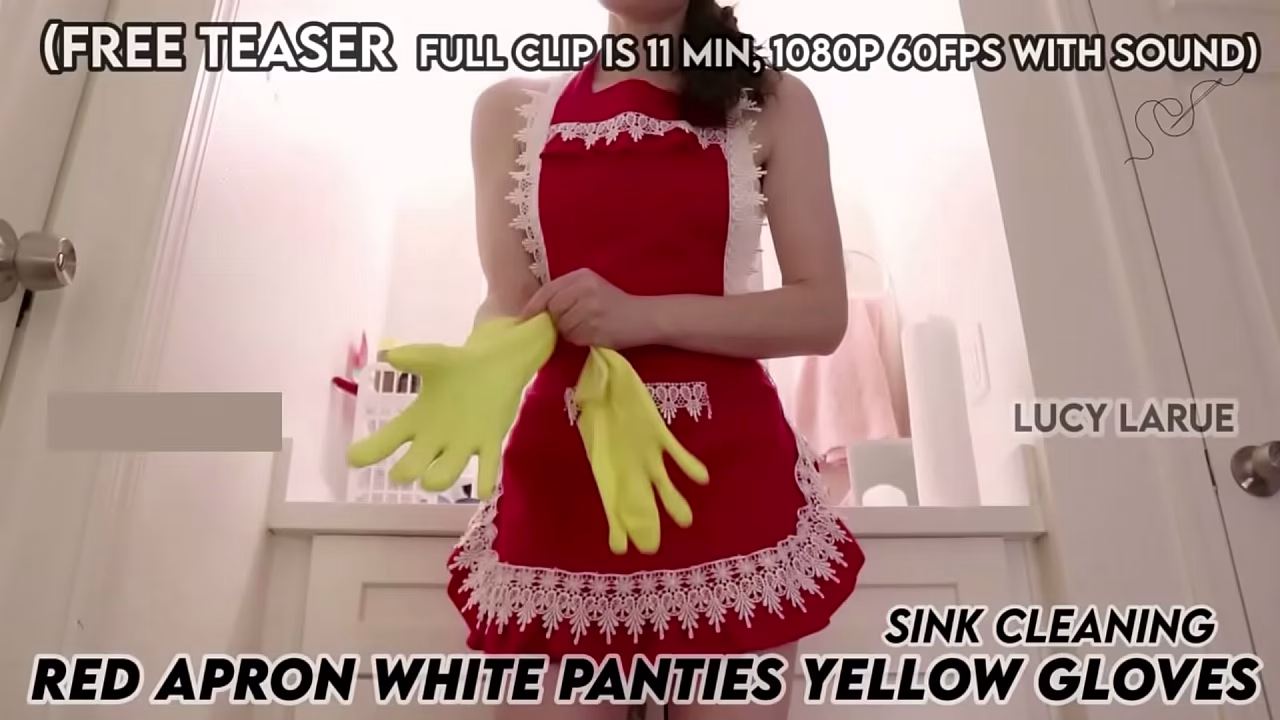 &quot_Red Apron White Panties Yellow Gloves Sink Cleaning&quot_