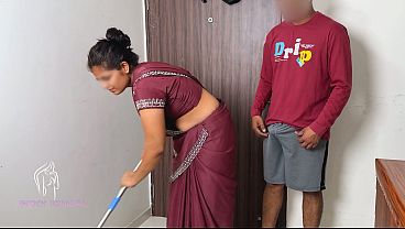 Komal was sweeping and mopping her house, a house owner lured her with money and fucked her.