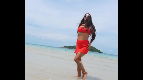 Orange sexy bikini fun on the tropical beach