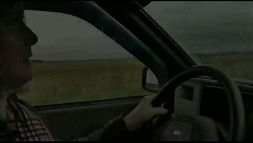Beautiful sexy blonde mature MILF pulls car over to side road, uses fingers masturbate wet hairy pussy gets orgasm and squirting. Random passerby man watching outdoors. Squirt. Outdoors In public