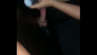 "Look, you cuckold, how much bigger this cock is than yours!" - Naughty married hotwife fucks men in the gloryhole and humiliates her cuckolded husband.
