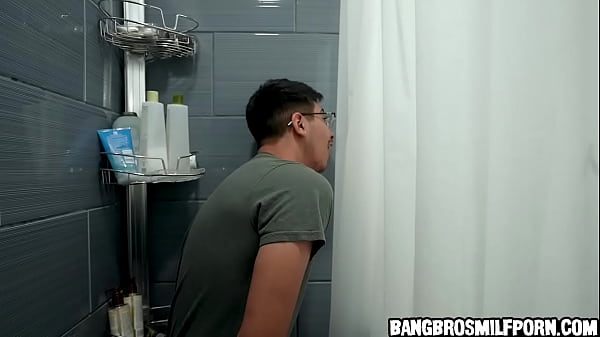 He wanted to see his new stepmom naked so he hid behind the shower curtain