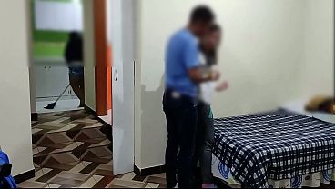 My wife's cuckold starts cleaning the house while my neighbor and I are on the other side having sex before she knows it