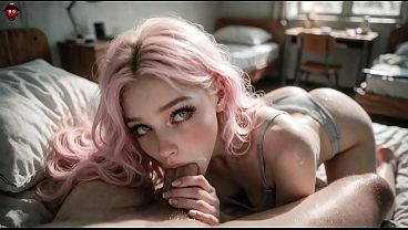 Dorm Threesome – Pink Hair Girl Takes Two Cocks (AI Generated)