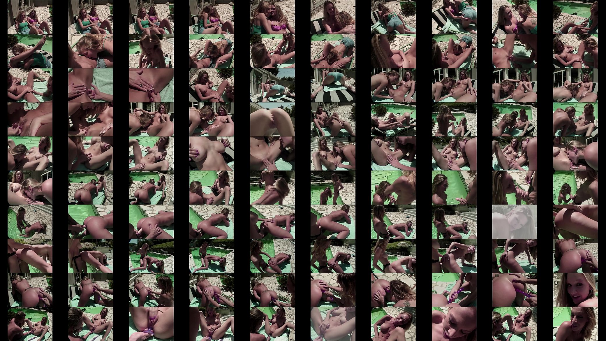 Hot blonde lesbian fucks her friend with a strap on in the pool 预览图