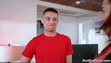 Horny stepson is eyeing his hot new big tits st...