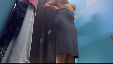 Dressing room. Hidden camera. Girl with big tits and big nipples