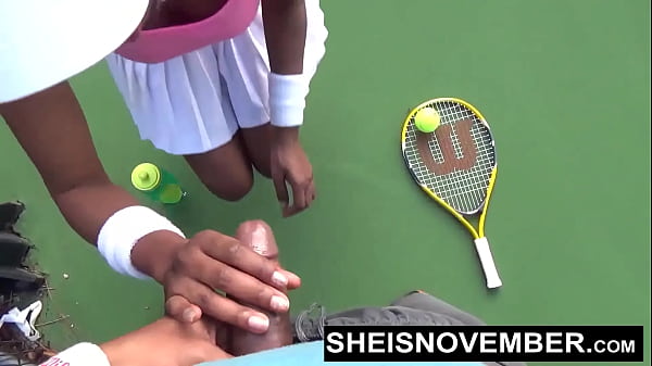 HD Little Petite Whore Talked Into Public POV Blowjob Fellatio And Cum Eating Cumshot Facial After Losing A Tennis Game Against Girthy Hung Big Dick BBC Man, Cute Young Busty Ebony Babe Sheisnovember Flashing Big Boobs Outside By Msnovember