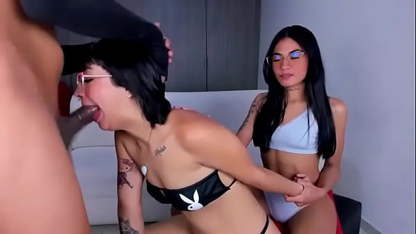 This beautiful slim girl gets her throat fucked.