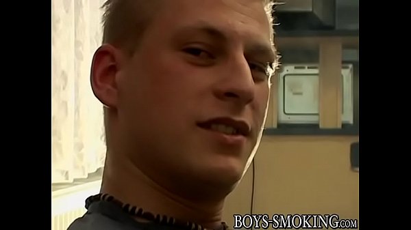 Twink cigar smoker wanks his shaved cock and ji...