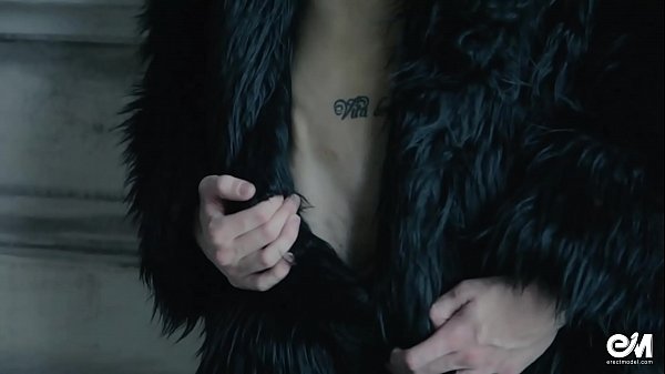 Download Video - Blond twink boy nude in fur coat shows his long uncut cock