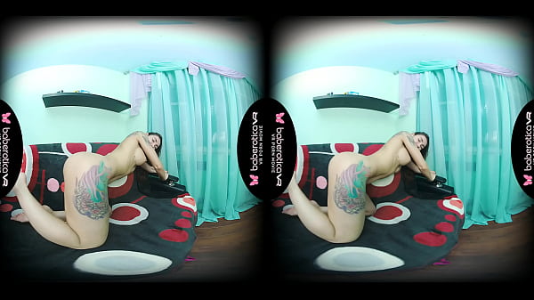 Brunette naked girl Alexandra Roz with big tits rubs her pussy to orgasm in VR.