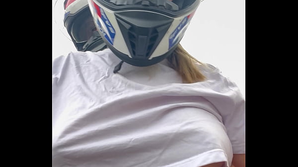 Female motorcycle girl from 99 picks up male passenger and asks him to scratch her nipples while riding! He gets a hard-on on top of the bike and cums all over it!