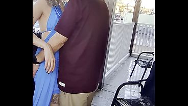 Real couple grinding and getting naughty on the balcony.