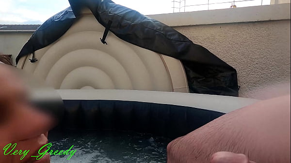 la Gourmande sucks me outside in the jacuzzi & swallows all the sperm