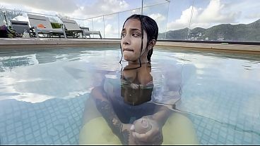 MY BUSTY WIFE GIVES ME A BLOWJOB BY THE HOTEL POOL WHILE PEOPLE WATCH US—YASMINA KHA.