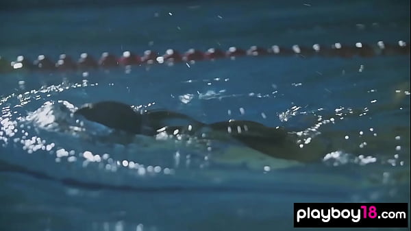 Petite small titted swimmer babe Vi Shy posing naked on the starting block