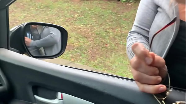 A stranger from side of road drains my balls right in the car
