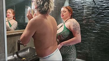 I Distract My Husband While He Shaves. I Suck His Dick While He Shaves, and Then He Fucks Me. 10 min
