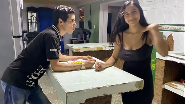 I invite my step cousin to eat and she ends up eating my tits.