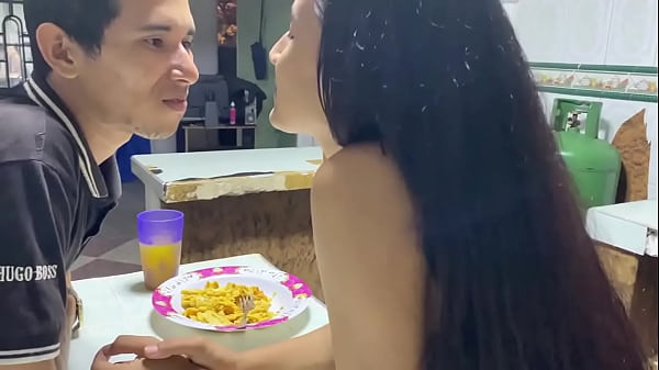 I invite my step cousin to eat and she ends up eating my tits.