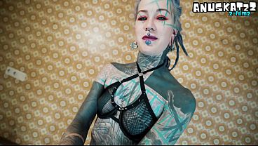 anuskatzz - Full-Body Ink & Metal Piercings – Black Leather & Heels, Brutal Chair Riding Session with Monstrous Black Dildo