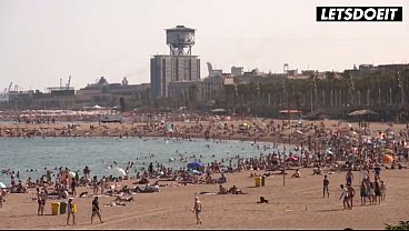 Public Pickup on a Crowded Beach Promenade... Tanned Brunette Agrees to Go Home and Get Fucked by a Stranger