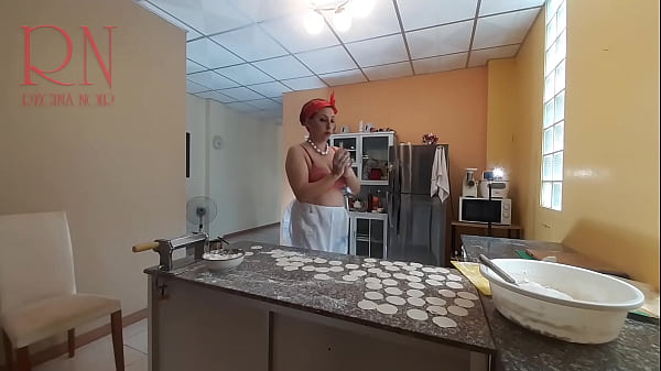 Nudist housekeeper Regina Noir cooking at the kitchen. Naked maid makes dumplings. Naked cooks. Spy camera. Bra 1