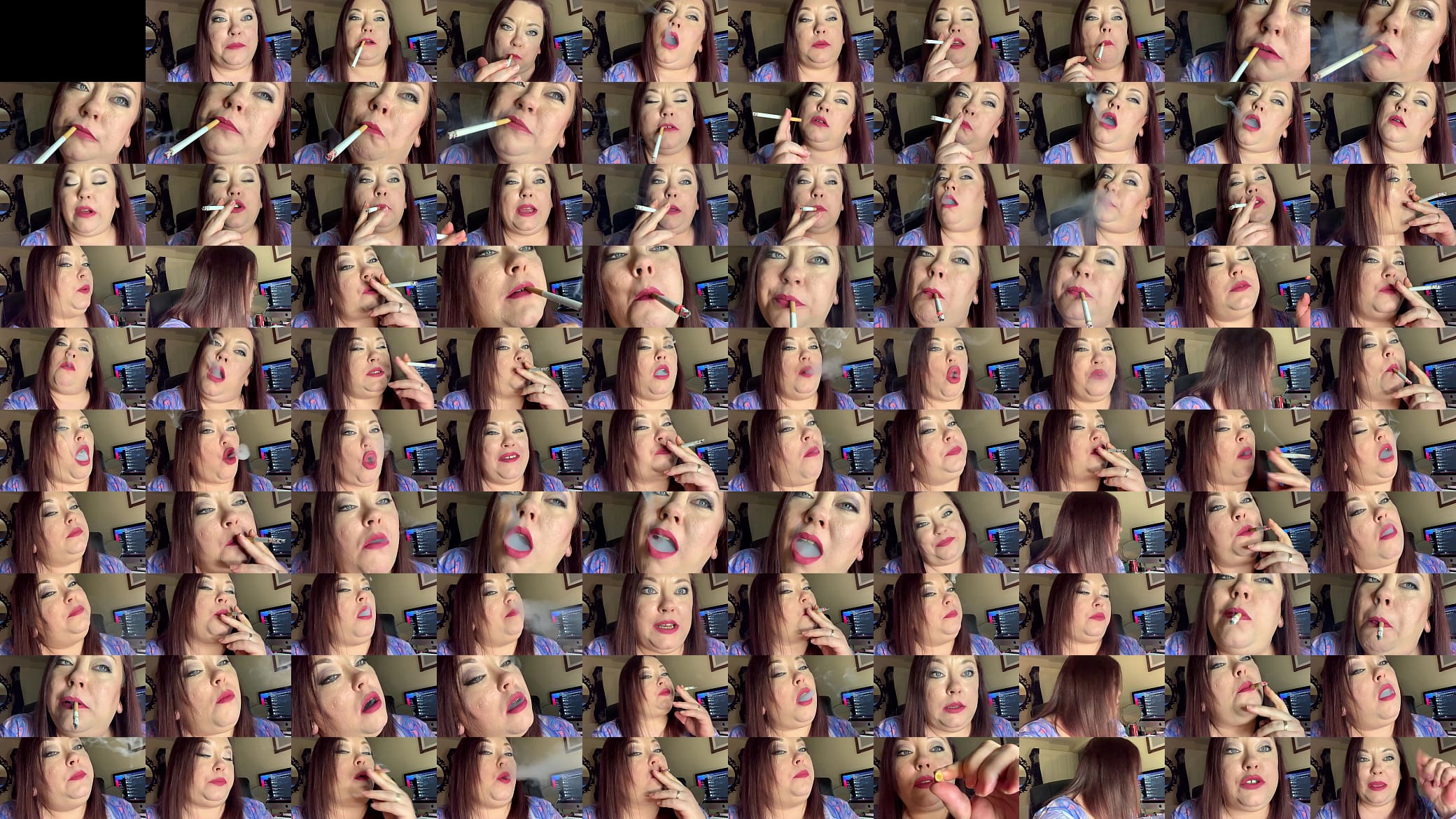 BBW Mistress Tina Snua Smoking A Cork Cigarette With Nose Exhales, Snap Inhales, Smoke Rings &amp; Drifting 预览图