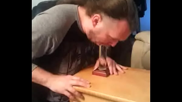Glass dildo blowjob