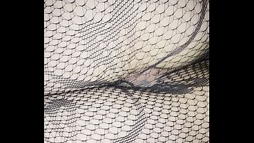 Surprise cumshot on perfect pussy in fishnet tights 3 min